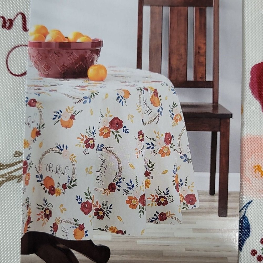 New Sealed Harvest PEVA Round Tablecloth 70 Inch Diameter Thankful Thanksgiving